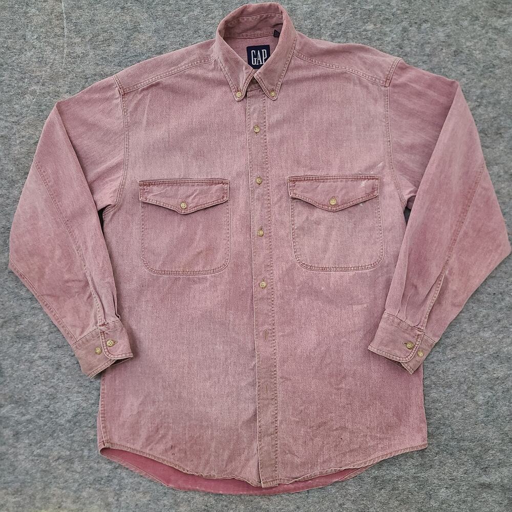 Vintage Gap Denim Shirt Mens Small Red Western Button Up Pockets Some Flaws
